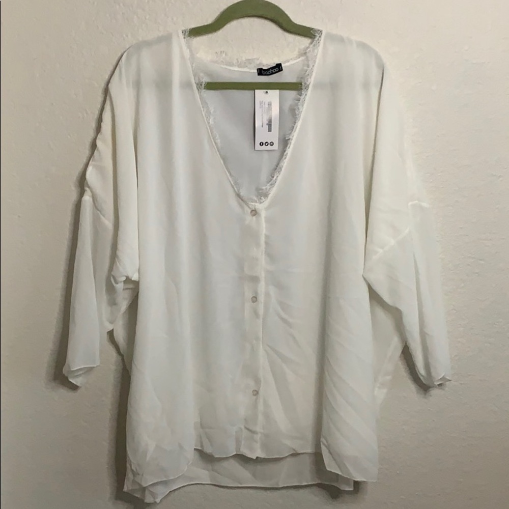Lace Trim Plus Size Blouse